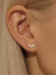 1Pc Asymmetrische Zirkonia Hanger 925 Sterling Zilveren Mini Oorbel Voor Vrouwen Zoete Stijl Geperforeerde Ketting Met Stud Oorbel Geschikt Voor Bruiloft Bruidssieraden