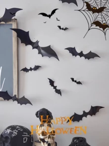 28pcs/Set Halloween Wall Bat Decorations, 4 Different Sizes 3D Realistic Horror Bat Stickers, Black Plastic Fake 3D Bat Stickers For Party Home Window Decor, Suitable For House, Window, Home, Yard, Indoor, Bathroom, Bar, KTV, Haunted House And Halloween Party Supplies,Christmas