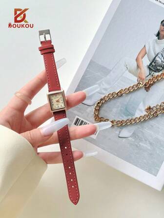 DOUKOU 1 件复古潮流罗马风格休闲优雅精致石英表，勃艮第柔软舒适的皮革表带，甜美可爱，防水功能适合日常生活，适合返校礼物，圣诞节礼物适合日常佩戴、晚餐和其他场合装饰手腕