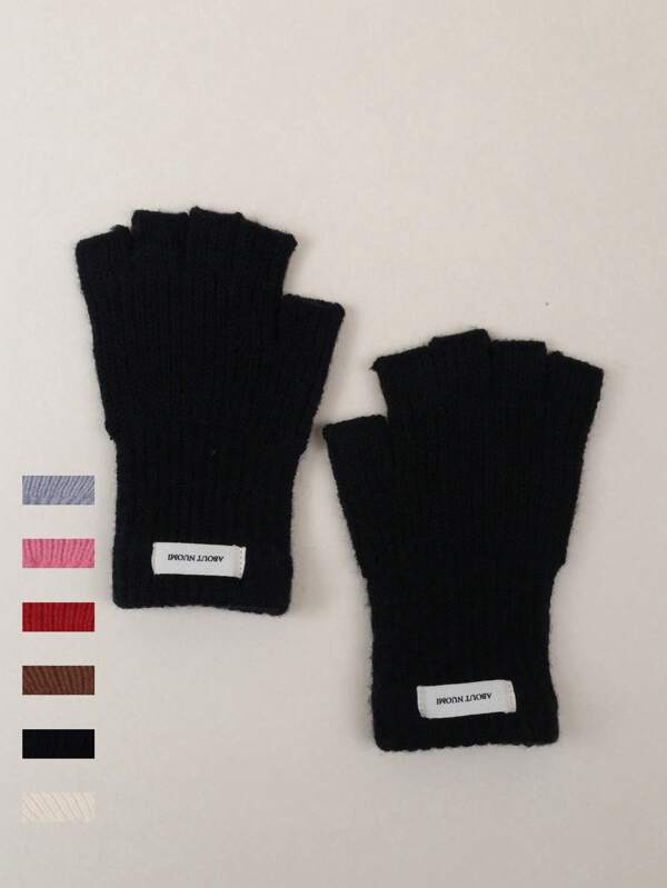 1 Paio Di Guanti Senza Dita In Maglia A Colori Caramella Per Donne, Polsini Spessi Riscaldanti, Guanti Touch Screen, Design Morbido Per Ciclismo E Uso All aperto