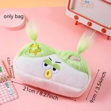 1 件创意便携式化妆包炸毛小丑娃娃毛绒铅笔袋收纳袋毛绒玩具学校旅行 - 彩色 - 查看 2