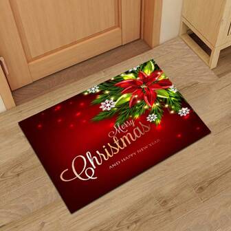 1pc Christmas Doormat Plush Rectangular Water Absorbent Anti-Slip Dirt-Resistant Entryway Rug