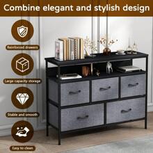Space-Saving 5-Drawer TV Stand - Entertainment Center With Fabric Drawers, Console Table With Shelves, Storage Unit For Home - Dark Grey - View 9