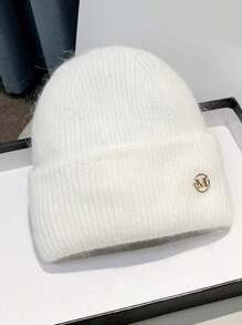 Neue Strickmütze für Damen für Herbst/Winter, thermisch gefüttert, dick, warm, vielseitig, mit Buchstaben, bohemian, lässig, elegant, vintage, Straßenmode, Material aus Polyester, Halloween