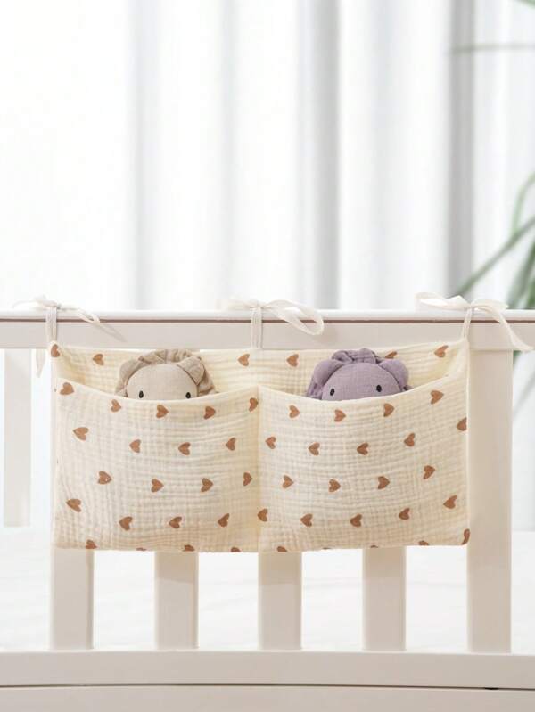 1pc Heart Shaped Print Storage Diaper & Bottle Hanging Bag For Baby Crib, Stroller Love Valentine