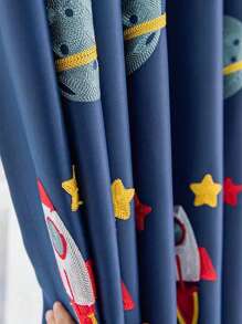 1 pezzo Tenda oscurante e termoisolante per camera dei bambini con ricamo moderno di astronave a fumetti - Dark Blue - Visualizzare 5