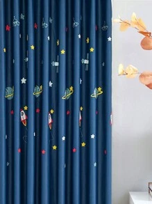 1 pezzo Tenda oscurante e termoisolante per camera dei bambini con ricamo moderno di astronave a fumetti - Dark Blue - Visualizzare 3