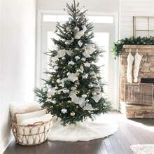 1pc White Christmas Tree Skirt, Solid Plush Plush, Christmas Decoration Gift,Christmas - White - View 5