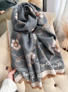 1pc New Simple Floral Pattern Jacquard Faux Cashmere Warm Scarf For Women, Fashion Autumn Winter Shawl Suitable For Decoration Accessories Women - Multicolor - View 7