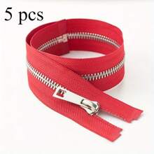 5pcs #5 Metal Smooth Zippers, 40cm/15.74in, 50cm/19.68in, 60cm/23.62in, 70cm/27.55in, 80cm/31.49in, Silver Teeth, For Jackets, Denim Coats