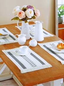 1/4/6pcs Bohemian Style Knitted Placemats, Non-Slip Heat-Resistant Linen Placemats For Home, Dining Room, Party, Wedding Decoration - Grey - View 1