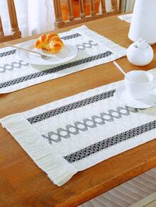1/4/6pcs Bohemian Style Knitted Placemats, Non-Slip Heat-Resistant Linen Placemats For Home, Dining Room, Party, Wedding Decoration - Grey - View 4