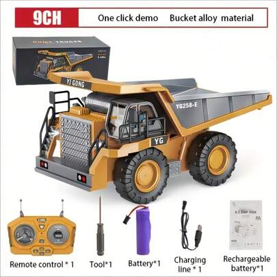RunRest 9CH RC Engineering Dump Truck Toy Heavy-Duty Lifting Simulation Car Outdoor Activity Toy Mixed Crane Forklift Heavy-Duty Excavator Remote Control Car Children's Christmas Toy Birthday Gift