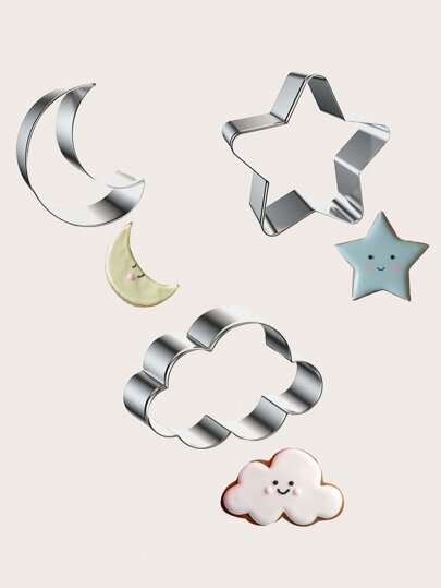 طقم قطاعات بشكل نجمة ، قمر وسحابة مصنوعة من الفولاذ المقاوم للصدأ 3 قطع