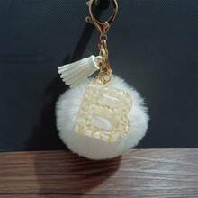 1pc Cute Letter Shaped Zinc Alloy Keychain, Keyring Spring/Summer/Autumn/Winter, Black English Letters & Fuzzy Ball Decor Car Accessories Bag Charm Backpack For School Goth Y2k Christmas Gift Ideas Bag Accessories Lanyards With Id Holder Car Accessories Bag Charms Car Teacher Friend Sister - Black + White - View 34