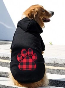 1 件心形和爪子印花格子连帽衫，适合小型/中型/大型犬和猫，适合秋冬季户外穿着 - 彩色 - 查看 16