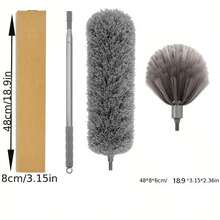 1 Set Expandable 2.4m Feather Duster With Dense And Fluffy Fur, Includes 1 Dusting Brush. Convenient To Take Home For Cleaning Wall Corners, Living Room Lamps And Other Household Cleaning Tasks. Efficient Cleaning Essential For Indoor Cleaning - Grey - View 1