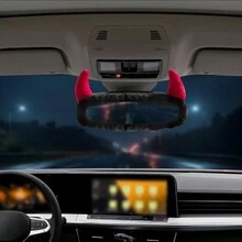 1pc Creative Car Rearview Mirror Cover, Cute And Funny Devil's Corner Rearview Mirror Decoration, Female Car Interior Accessories - Multicolor - View 6