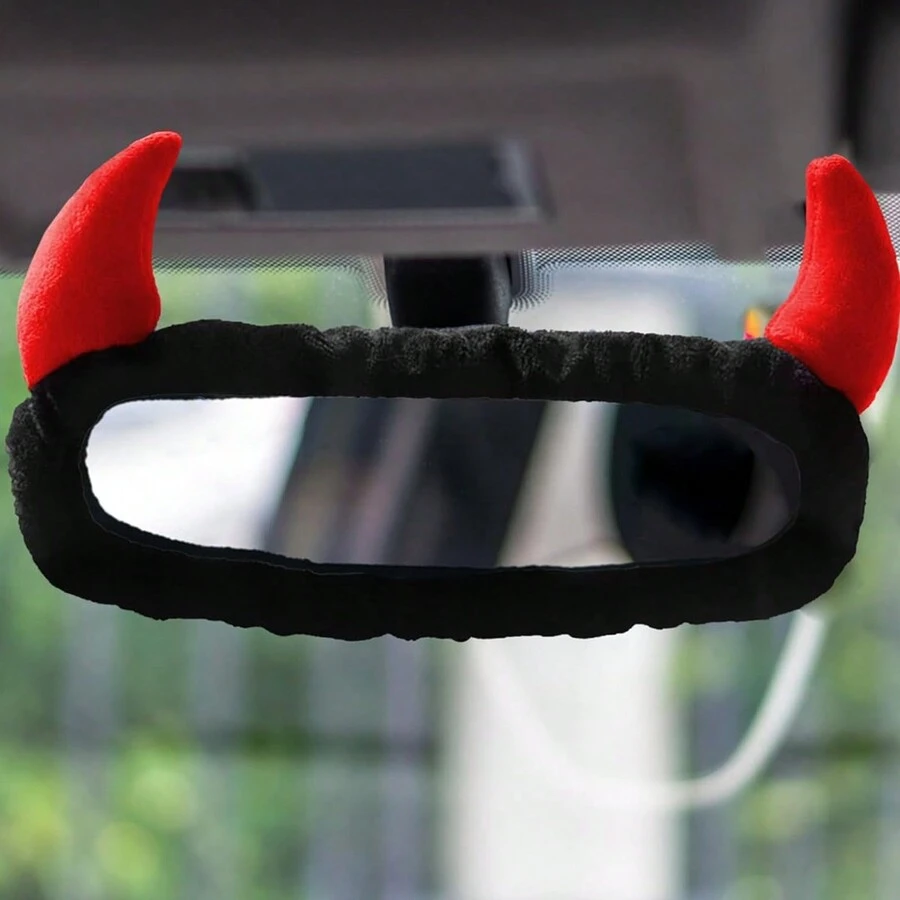 1pc Creative Car Rearview Mirror Cover, Cute And Funny Devil's Corner Rearview Mirror Decoration, Female Car Interior Accessories - Multicolor - View 1