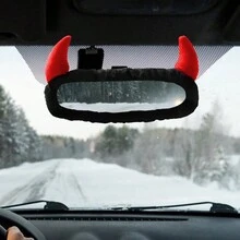 1pc Creative Car Rearview Mirror Cover, Cute And Funny Devil's Corner Rearview Mirror Decoration, Female Car Interior Accessories - Multicolor - View 2