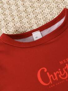 2 件套小男孩圣诞老人和格子麋鹿印花长袖 T 恤和裤子，圣诞装 - 紅色 - 查看 3