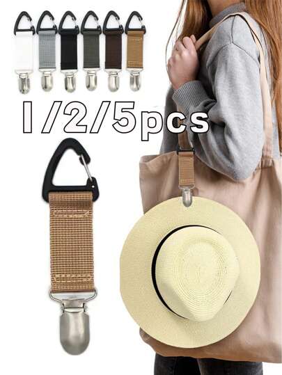 1/2/5件旅行包帽夹挂在手提包、背包、旅行行李背包中，户外旅行沙滩帽配套配件，新面料无弹力帽夹，户外旅行草帽夹，便携式帽子伴侣包夹，旅行必备，节日送礼，礼物必选