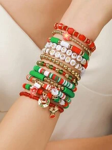 Set de 12 colgantes de corona de renos y árbol de Navidad, de aleación y material cerámico suave, lindos y elegantes, adecuados para usar en fiestas navideñas o como regalo - Multicolor - Ver 6