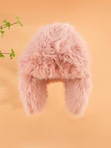 1pc Women's Solid Color Boho Elegant Long Plush Faux Mink Fur Ski Outdoor Cold-Proof Earflap Thick Aviator Hat, Winter - Black - View 6