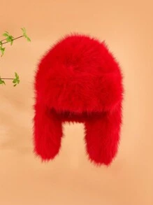 1pc Women's Solid Color Boho Elegant Long Plush Faux Mink Fur Ski Outdoor Cold-Proof Earflap Thick Aviator Hat, Winter - Black - View 8