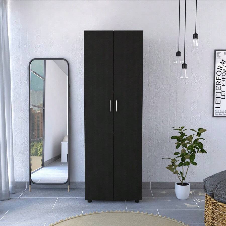 Aurora Armoire, Two Interior Shelves, Rod, Double Door Black SHEIN USA