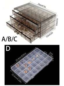 1pc Transparent 3-Layer 72-Grid Jewelry Storage Box For Women's Daily Earrings, Rings, Necklaces, Bracelets. Drawer Style 3-Layer 72-Grid Detachable Large Capacity Nail Drill & Nail Decoration Organizer
