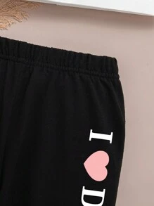Bộ 2 quần nỉ cổ tròn in chữ và trái tim cho bé gái và quần legging - màu đen - Xem 4