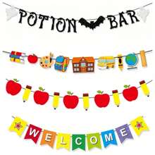Pancarta de barra de pociones de regreso a la escuela y Halloween - Decoración de papel versátil para fiestas y eventos temáticos