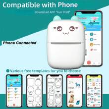 迷你口袋照片打印机，便携式无墨热敏打印机，57mm贴纸转印纸，无线蓝牙200dpi打印机，蓝/粉色 - Blue Printer with 10Rolls(5WS1CS5) - 查看 4