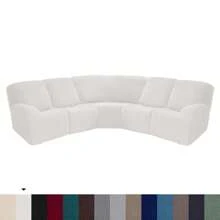 5-Seat Recliner Sofa Cover Jacquard Stretch Sectional For L Shape Corner Sofa Slipcover Anti Slip Protector Sectional Corner Sofa Couch Sofa Set For Living Room - 奶油白 - 查看 3