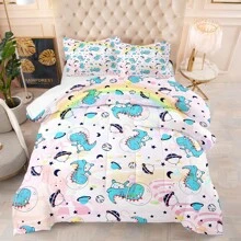 Girls Pink Dinosaur Bedding Twin/Full/Queen Comforter Set For Boys, Kids Toddler Bedding Cute Cartoon Colorful Little Dino Comforter Set All Season - White - View 1