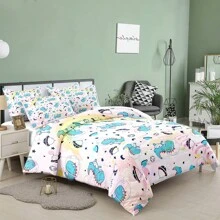 Girls Pink Dinosaur Bedding Twin/Full/Queen Comforter Set For Boys, Kids Toddler Bedding Cute Cartoon Colorful Little Dino Comforter Set All Season - White - View 3