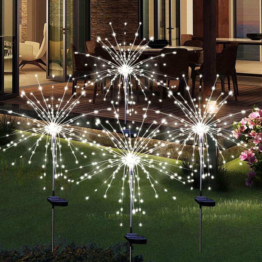 6 Pack 720 LED Copper Wire Solar Firework Lights Outside, Solar Outdoor Garden Lights, 8 Lighting Modes Outdoor Soalr Fairy Lights Waterproof For Yard Garden Flowerbed Party Decorations, Christmas Decorations, Halloween Decor. - 白色 - 查看 1