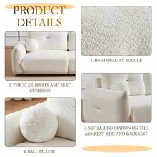 Lamb's Wool 2-Seater Cushion Sofa 90'' Comfortable Sofa For Living Room Bedroom And Other Casual Spaces Lamb's Wool Sofa With 2 Cushions And 2 Ball Pillows. (Beige) - 米色+布料+海綿+2座椅如圖 - 查看 7