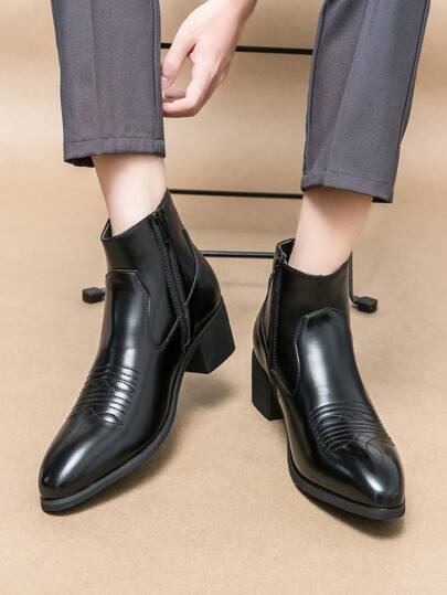 Burnout Embroidered High-Top Men Cowboy Western Boots, European And American Formal Leather Boots