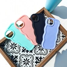 1 件炫彩极简马卡龙材质 3D 波浪黑哑光欧美风格个性梦幻柔和色彩全覆盖防摔清新炫彩波浪奶油纹理手机壳防水防震防刮 - 黑色 - 查看 3