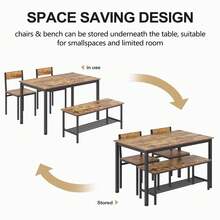 Large Industrial Dining Set - 130cm Table With 2 Chairs And Bench, Space-Saving Design For Small Spaces - Industrial Brown - View 9