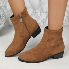 2024 Autumn Winter New Arrival Platform Chunky Heel Women Shoes Mid-Heel Boots British Style Short Boots Women Faux Suede Ankle Boots - Brown - View 5