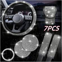 7 Pack Crystal Rhinestone Rhinestone Car Accessories, Bling Car Accessories For Women, Bling Steering Wheel Cover, Bling Car Seat Belt Cover, Gear Shift Cover, Car Bling Ring, Cup Holder Coasters,Car Accessories Women - one-size - View 1