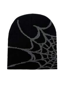 1 chiếc mũ len thời trang đường phố Y2K dành cho nữ, họa tiết mạng nhện Jacquard hai lớp mùa thu/đông với các yếu tố Halloween, trang phục thường ngày - Nhiều màu - Xem 9