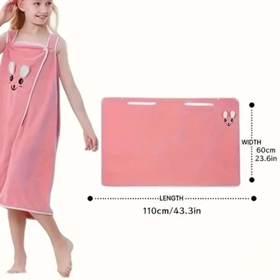 1 pieza Bata de baño con diseño de orejas de conejo para niños de 4 a 6 años, bata de baño de felpa de coral, toalla de baño vestible, toalla de baño suave y amigable con la piel, toalla de baño para niños, regalo de ducha para niñas, decoración de baño para boda y regreso a la escuela