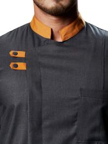 Premium Custom Gray Chef Uniform, Breathable, Skin-Friendly, Contrast Color Design, Unisex, For Catering, Bakery, Hotel, Restaurant, Food Service Kitchen, Autumn/Winter/Spring Long Sleeve Chef Coat - Grey - View 2