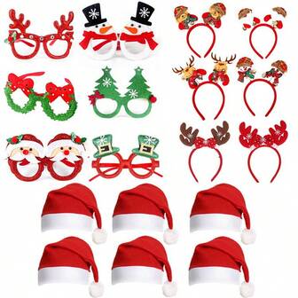 Random Style 2025  Christmas Decorations Eyewear Set, Headband, Hair Clips Set, Santa Hat, Holiday Christmas Gifts Headband, Bows