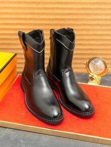 西式男式高帮牛仔靴，带侧拉链 - 黑色 - 查看 2