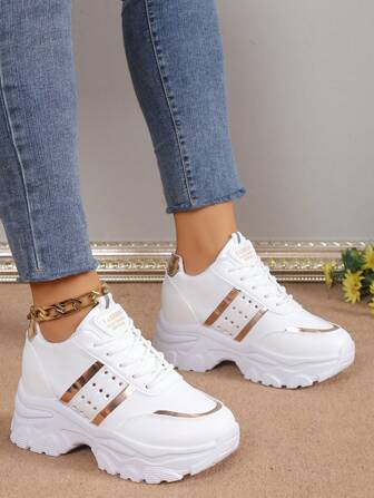 Women's Autumn/Winter New Arrival Platform Gold Sequins Sneakers Thick Sole Casual Fashion Sporty Shoes